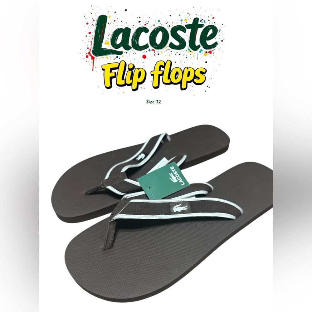 🩴 Lacoste men’s brown flip flops size 12 NWT